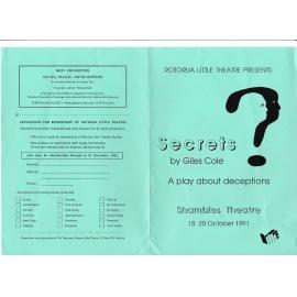 'Secrets', Rotorua Little Theatre Society, 1991 [programme]