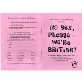 ‘No Sex, Please – We’re British’, Rotorua Little Theatre Society, 1991 [programme]