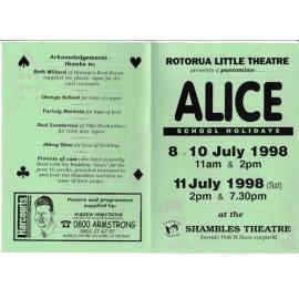 'Alice', Rotorua Little Theatre Society, 1998 [programme]