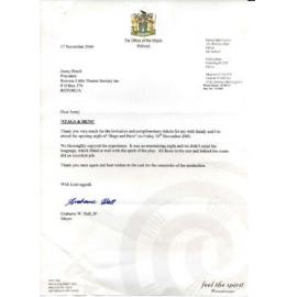 Letter from Mayor Grahame Hall, 17 November 2000