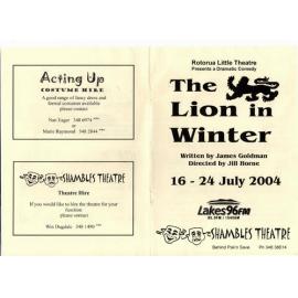 'The Lion in Winter', Rotorua Little Theatre Society, 2004 [programme]