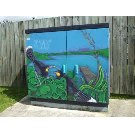 Photograph of a Chorus cabinet painted by local artist, Rebecca Shrimpton