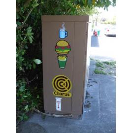 Photograph of a Chorus cabinet painted by local artist, Noomz