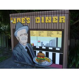 Photograph of a Chorus cabinet painted by local artist, Noomz