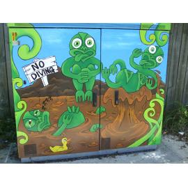 Photograph of a Chorus cabinet painted by local artist, Heidi Stook