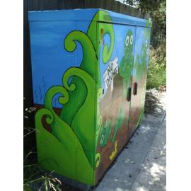 Photograph of a Chorus cabinet painted by local artist, Heidi Stook