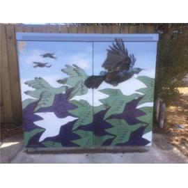 Photograph of a Chorus cabinet painted by local artist, Rebecca Shrimpton