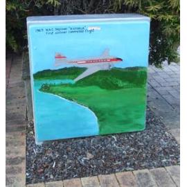 Photograph of a Unison box painted in ca.2017 on the corner of Fenton and Pukaki Streets