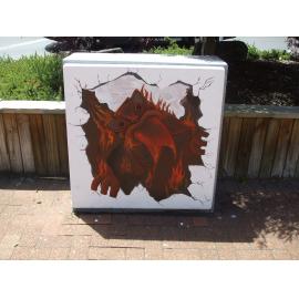 Photograph of a Unison box painted in ca.2017 on the corner of Amohia and Pukuatua Streets