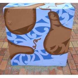 Photograph of a Unison box painted in ca.2017 on the corner of Fenton and Hinemoa Streets
