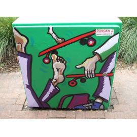 Photograph of a Unison box painted in ca.2017 on the corner of Amohia and Amohau Streets