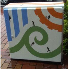 Photograph of a Unison box painted in ca.2017 on the corner of Fenton and Eruera Streets