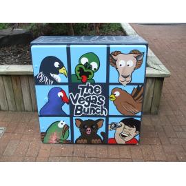 Photograph of a Unison box painted in ca.2017 on the corner of Amohia and Haupapa Streets