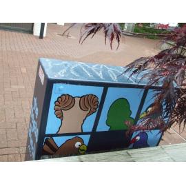 Photograph of a Unison box painted in ca.2017 on the corner of Amohia and Haupapa Streets