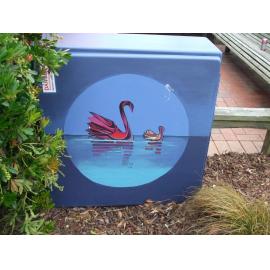 Photograph of a Unison box painted in ca.2017 on the corner of Tutanekai and Arawa Streets