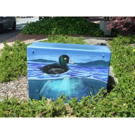 Photograph of a Unison box painted in ca.2017 on the corner of Amohia and Hinemoa Streets