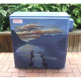 Photograph of a Unison box painted in ca.2017 on the corner of Tutanekai and Amohau Streets