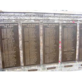 Photograph of the memorial wall of the RNZAF casualties buried at Bourail, Noumea