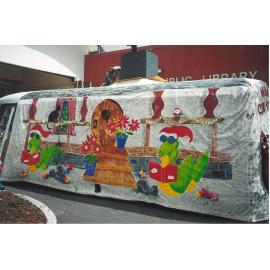 Photograph of  one side of the Rotorua Public Library Rotorua Christmas Parade float