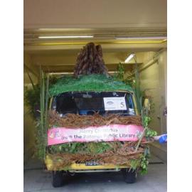 Photograph of the library float for the Rotorua Christmas Parade