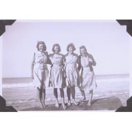 Black and white photograph of six-form students on a weekend at Ōhope