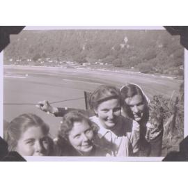 Black and white photograph of six-form students on a weekend at Ōhope titled "On the way to Shelly Bay"