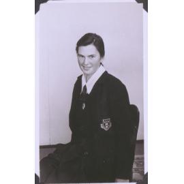 Black and white photograph of a young woman "taken July 1947 aged 17"