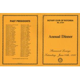 Annual changeover dinner menu and programme, 1986