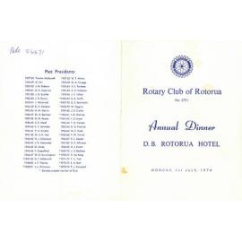 Annual changeover dinner menu and programme, 1974