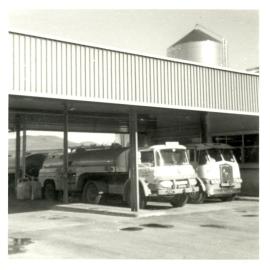 Photograph of milk tankers unloading at the factory, 1968