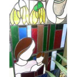 Photograph of stained-glass windows created by John and Jenny Skudder for Rotorua Library