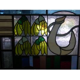 Photograph of stained-glass windows created by John and Jenny Skudder for Rotorua Library