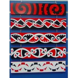 Photograph of the kōwhaiwhai panels crafted by Clive Fugill for Rotorua Library