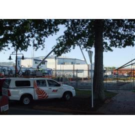 Photograph showing concrete pouring of the foundations for the new Rotorua Police Station