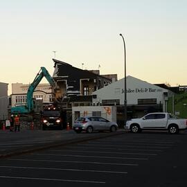 Photograph showing the front of Hennessey's being demolished