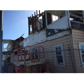 Photograph showing the front of the Lake House Hotel with demolition begun