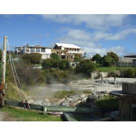 Photograph showing the back of the Lake House Hotel from Ohinemutu