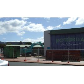 Photograph showing the Soundshell demolition beginning