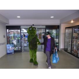 Photograph of Fletcher Tuatara leaving the library 